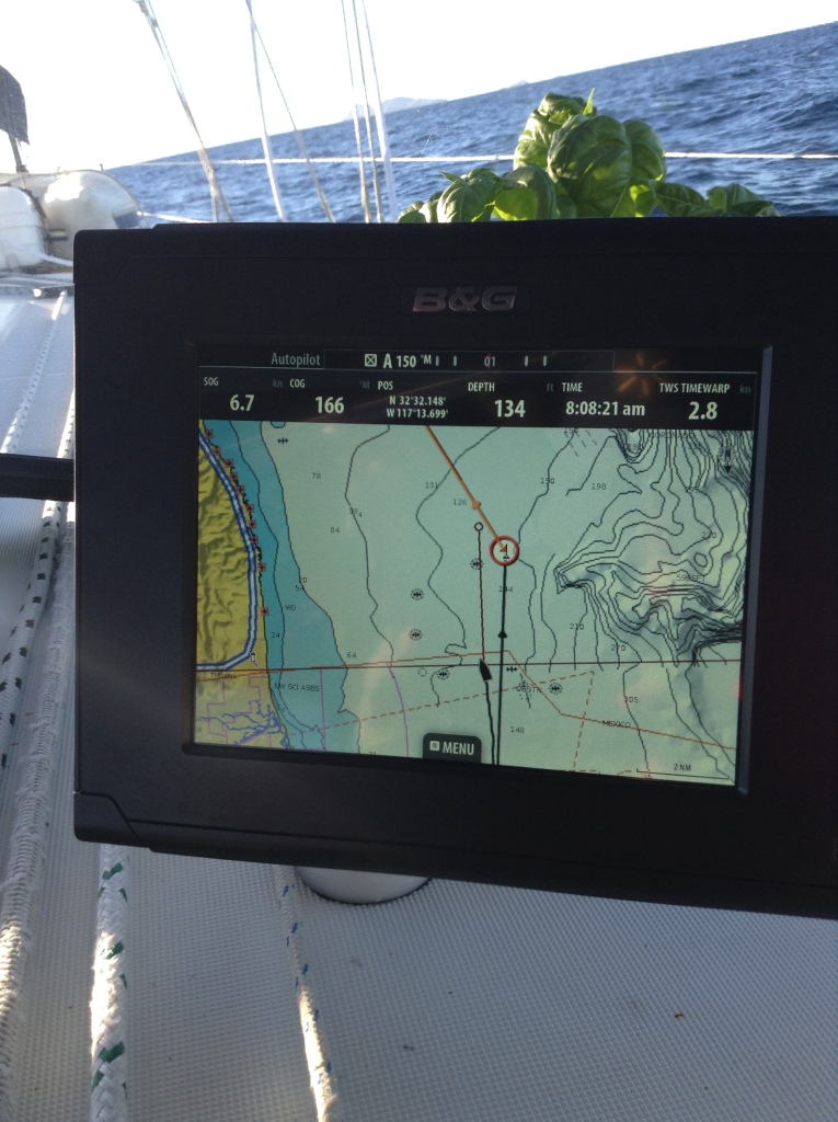 This is a snapshot of our chartplotter as we crossed the border from the US into Mexico.  Time Warp is officially in Mexico!